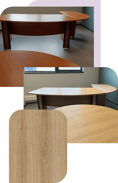 bureau avec un revêtement adhésif bois clair